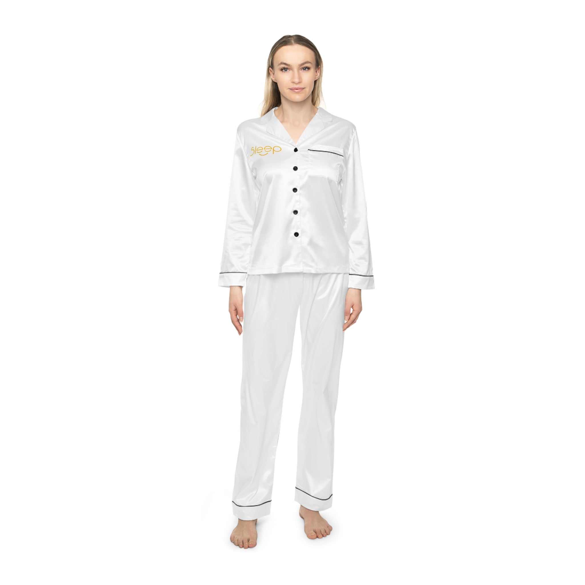 SleepAura Luxe - Women's Satin Pajama Set — Luxury White Sleepwear