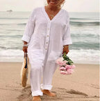 WOLFF Women's Summer Cotton-Linen Jumpsuit (One Piece)