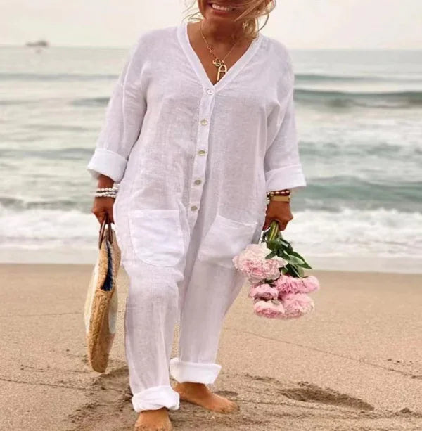 WOLFF Women's Summer Cotton-Linen Jumpsuit (One Piece)