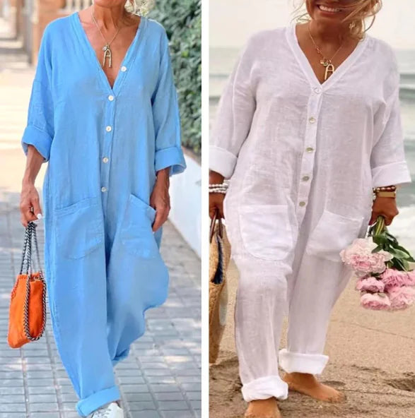 WOLFF Women's Summer Cotton-Linen Jumpsuit (One Piece)